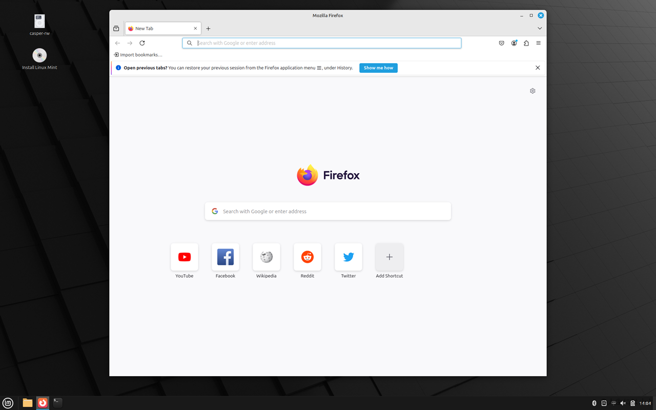 LinuxMintの起動直後にFireFoxを立ち上げる