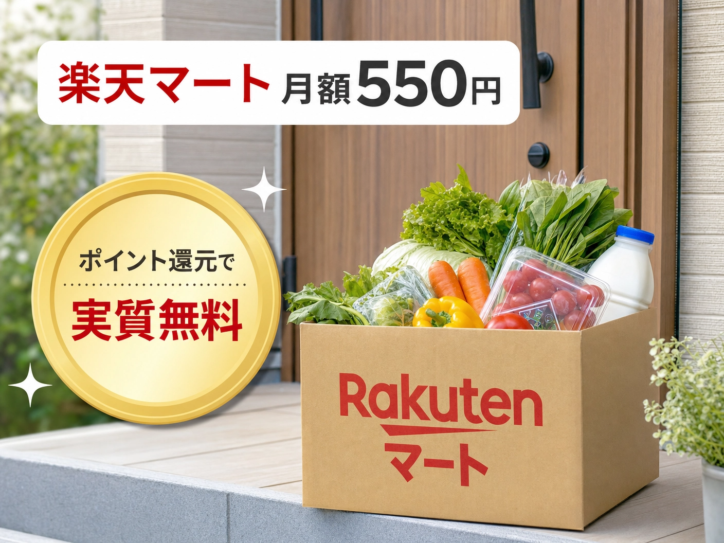 楽天マートのお買い物応援プラン月額550円がポイント還元で実質無料になることを示した画像