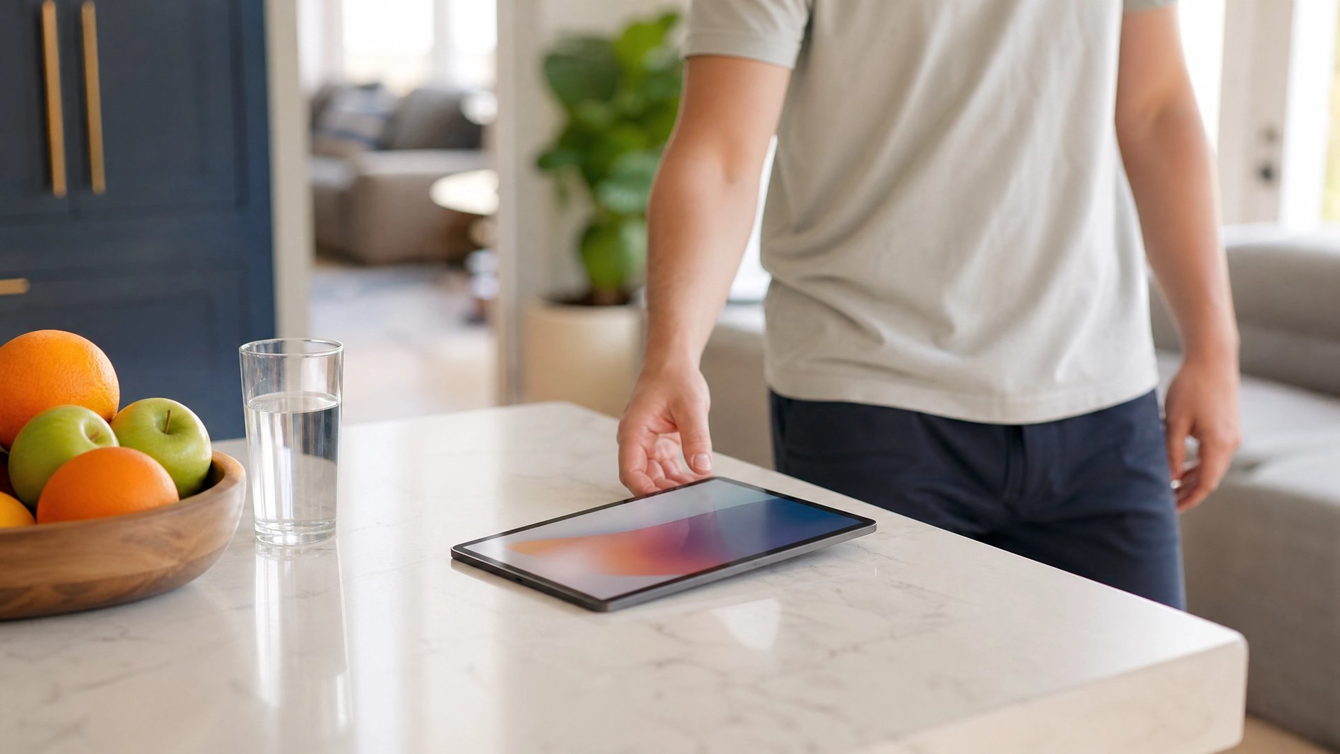 キッチンカウンターに置かれた iPad を、通りすがりに指でちょっと触れる嗜好品としての軽い距離感