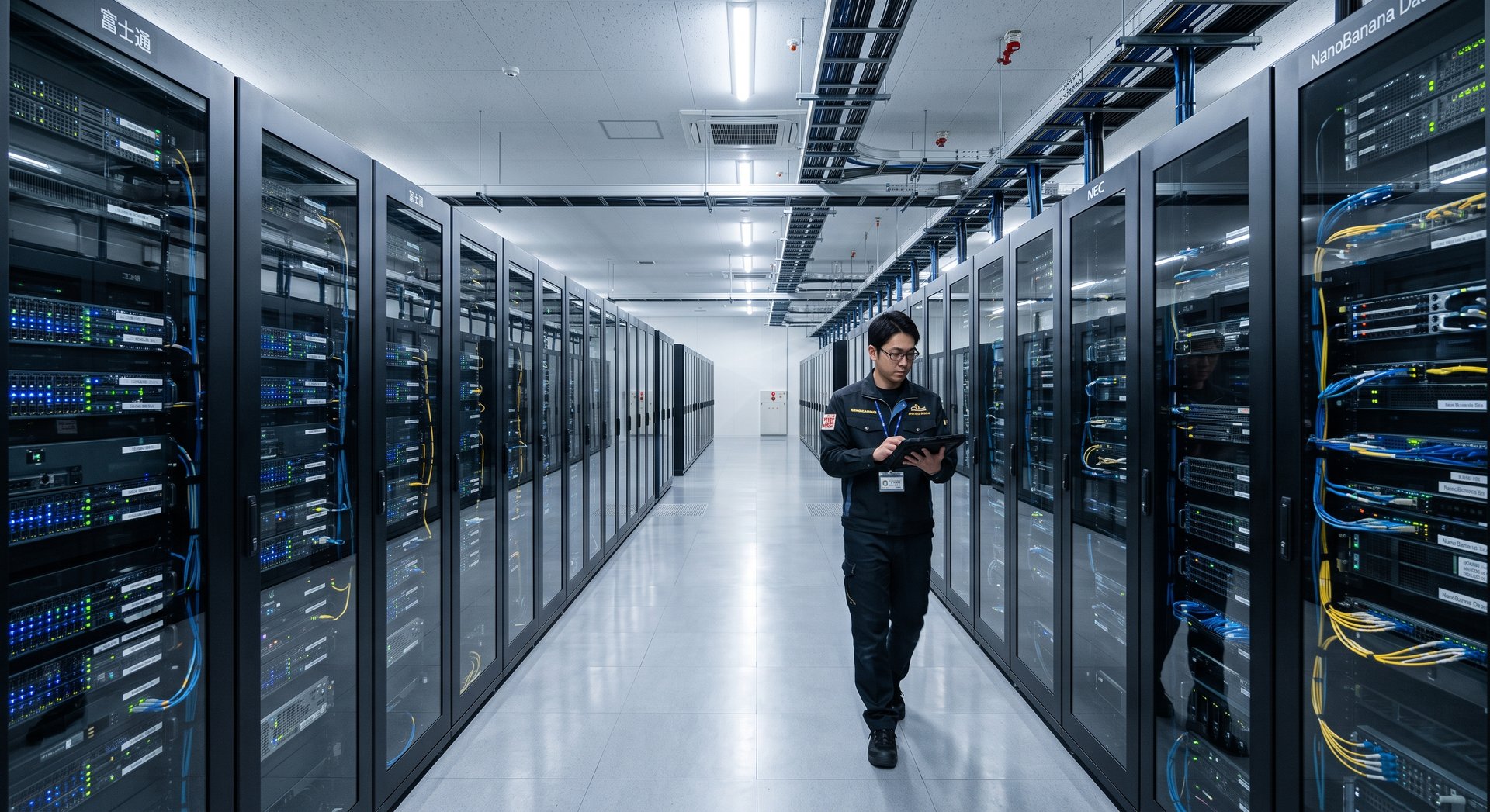 最先端のAIデータセンター内部のサーバーラック
