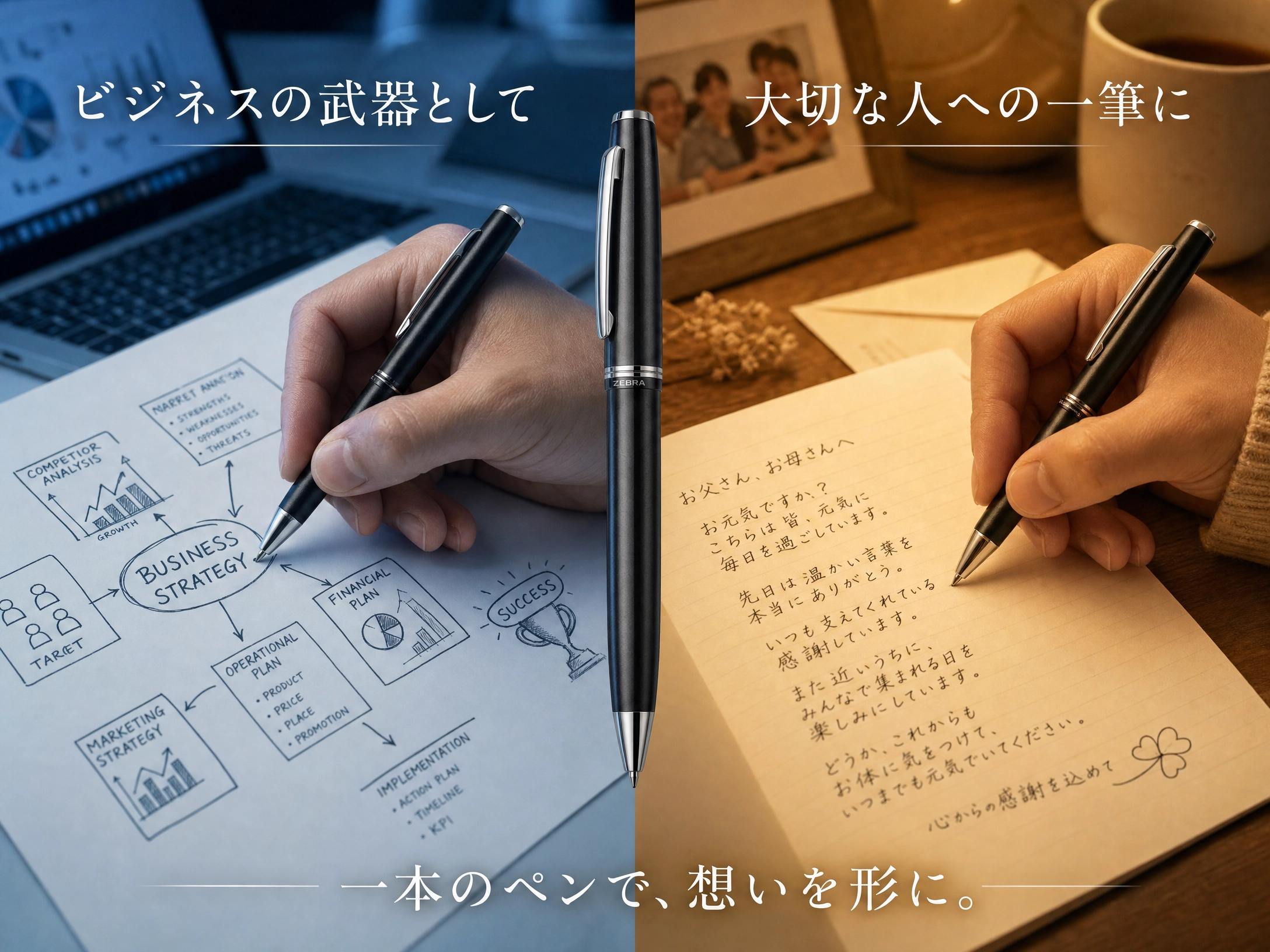 ビジネスの図解と手書き手紙 ファインライターの2つの使い場面